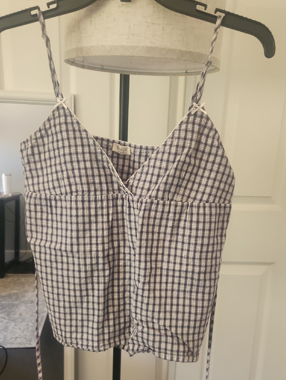 Brandy Melville / John Galt Gingham Spaghetti Strap Tank Top - Navy & White